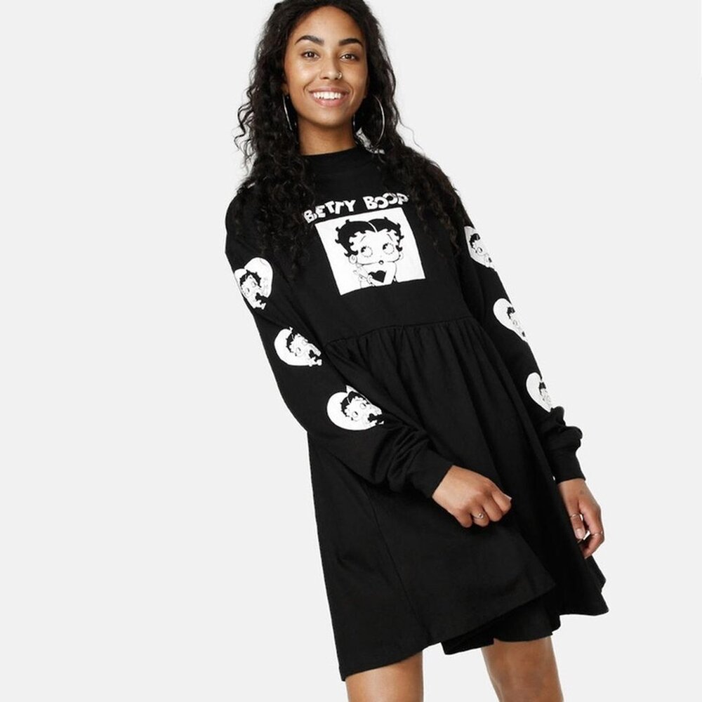 Lazy Oaf Betty Boop Midi Dress Black Medium